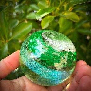 Green ashes glass - forest memorial - Ashes in glass keepsake memorial orb - Memorial Glass, artful ash glass, spiritual memorial artwork
