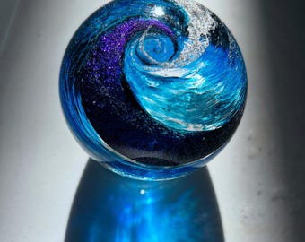 Ashes in glass keepsake, Memorial glass Blue Sky Cremation Glass Orb, Pet Ashes Memorial Keepsake