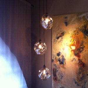 Glass chandelier 3 light with 6&quot; glass, Blown glass lighting chandelier, Hanging light inerior design lighting and pendants, chandeliers