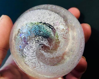 Sparkly cools - ashes in glass memorial orb with cool colors / ashes keepsakes / memorial glass ashes / ashes artwork / pet ashes / artful