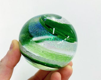 Green Forest memorial - Ashes in glass keepsake memorial orb - Memorial Glass, artful ash glass, spiritual memorial artwork