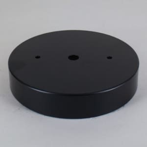 May include: Black round ceiling plate with three holes for electrical wiring.