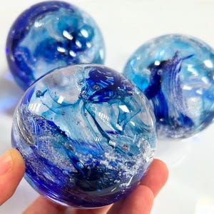 Memorial glass, ashes in glass, set of (3) memorial orbs, ashes glass keepsake, cremation glass, what to do with ashes, pet ashes