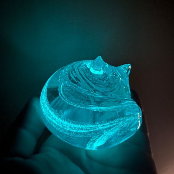 Ashes in glass glow in the dark cat memorial, ashes keepsake glow in the dark cat