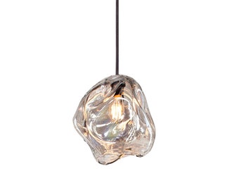 Glass Pendant Light Crinkled 5"  Light LED 120v 40w bulb, 1 Light, Hanging Light, Blown Glass Lighting, Lighting, Interior Design Lights