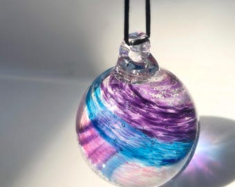 Hanging glass ornament, pink and purple memorial, cremation glass art, ashes in glass, ashes keepsakes, memorial glass ornament, ash glass