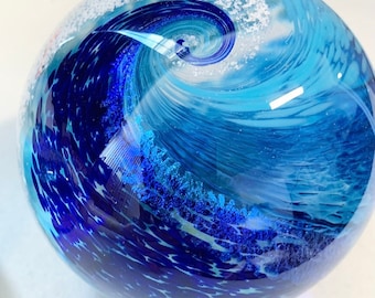 Ocean wave ashes in glass memorial keepsake, spirit keepsake memorials ocean wave ocean theme