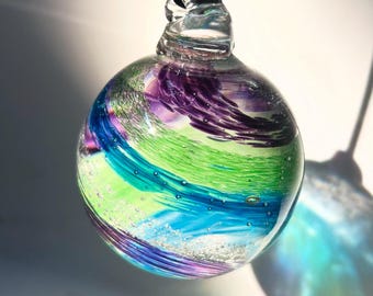3 color memorial glass ornament, cremation glass art, ashes in glass, ashes keepsakes, memorial glass ornament, hanging ashes