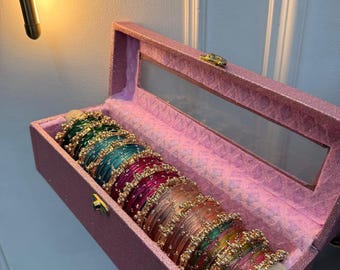 Kashmiri Bangle Set | 72-Piece Glass & Embellished Bangles in Personalized Box