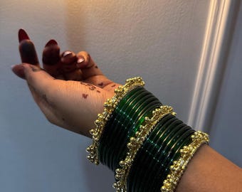 Minimal Green Bangles with Heavy  Kashmiri Ghungroo