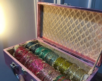 Kashmiri Ghungroo Glass Bangles Set, Multicolor Traditional Indian Jewelry (Vanity Box)