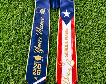 Personalized Puerto Rican Graduation Stole 2026, Custom Puerto Rico Graduation Sash, Custom Name & School Name Stole, Hispanic Grad Gift