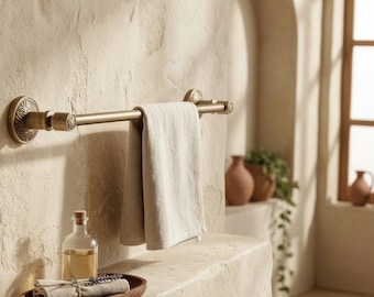 Antique Brass Towel Bar | Vintage Wall Mounted Towel Holder | Rustic Farmhouse Bathroom Rail | Classic Antique Bathroom Decor