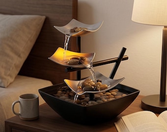 Mini Zen Tabletop Fountain LED | Indoor Water Fountain for Desk | Relaxing Meditation Water Feature | Feng Shui Home Decor