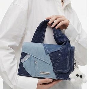 Denim Patchwork Handbag for Women | Stylish Shoulder Bag | Casual Everyday Purse | Trendy Blue Tote | Bagify Studio