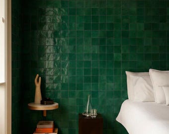 Aged Dark Green Zellige Tile, Handmade Moroccan Backsplash Tile, Kitchen Bathroom, Costume order.