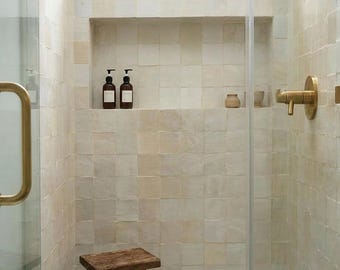 Płytki Zellige w kolorze kremowo-białym, ręcznie robione marokańskie płytki ścienne, kuchnia, łazienka, zamówienie kostiumu.