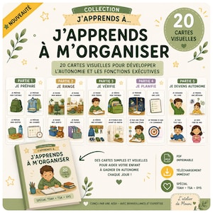 j'apprends à m'organiser / cartes visuelles TDAH / PDF imprimable / fonctions exécutives / Autonomie enfant / routine