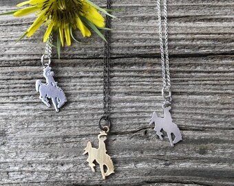 Bronco necklace, cowboy necklace, horse necklace, bronco pendant, cowboy pendant, horse necklace, cowgirl jewelry, bucking bronco necklace