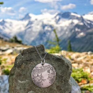 mountain necklace, mountain jewelry, wildflower necklace, pct, pacific crest jewelry, anderson peak, hiking jewelry, nature jewelry,