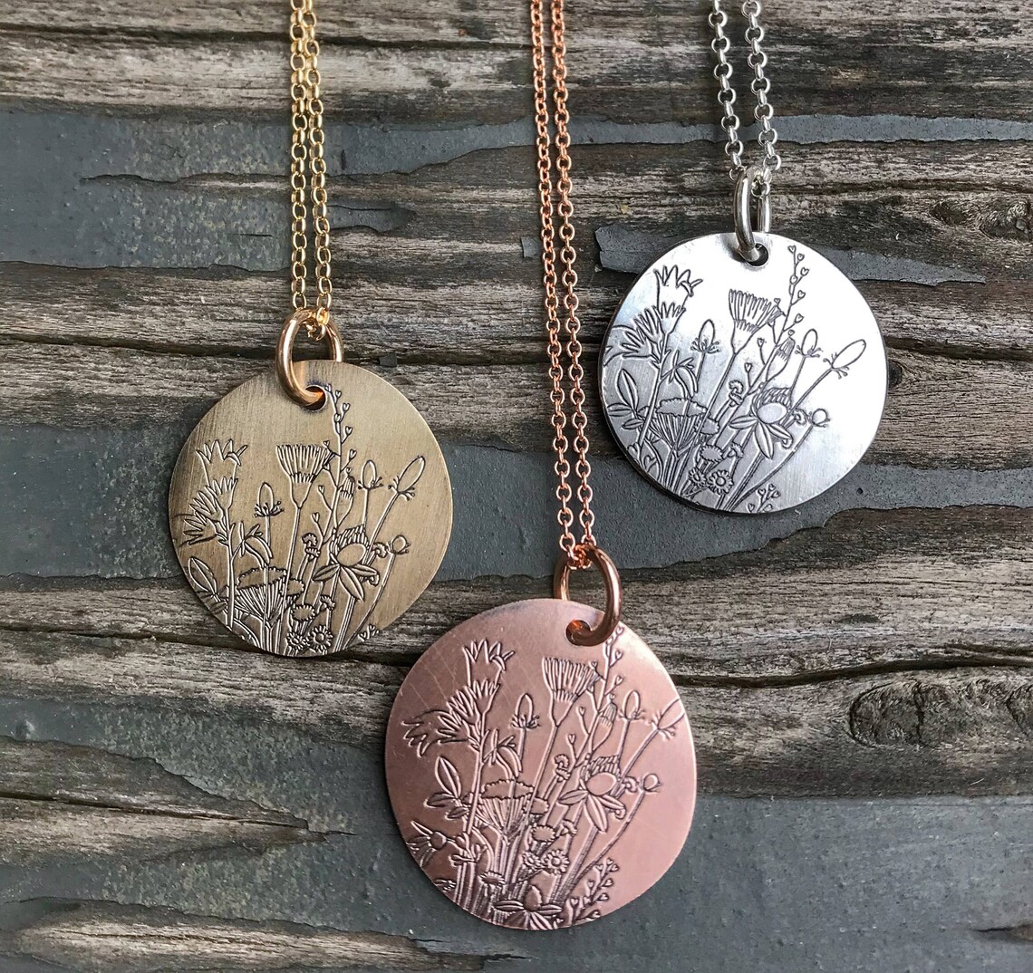 Floral Pendant Wildflower Pendant Wildflower Necklace Etsy