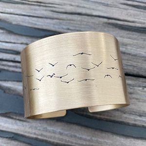 Bird cuff, bird bracelet, flock of birds, bird pattern, bird jewelry, seagulls, migrating birds