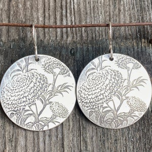 Marigold Earrings, Marigold Dangles, Marigold jewelry, Marigolds, Botanical Jewelry, Botanical earrings, Botanical accessories, Flowers