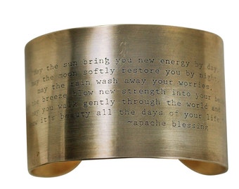 1.5" Brass Cuff  with Apache Blessing Imprint in Bronze, Silver or Gold Fill