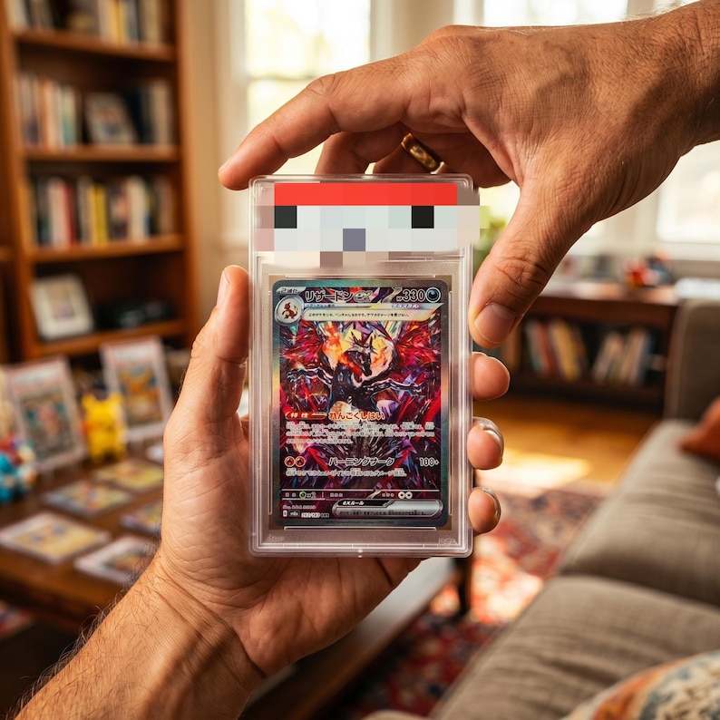 May include: A graded trading card encased in a clear rectangular plastic slab. The card features a dark, multi-colored illustration of a dragon-like creature with red and black wings, Japanese text, and a 330 HP value printed at the top right corner.