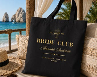 Custom Bachelorette Tote, Bride Beach Bag, Black Bride Club Tote Bag, Black Bachelorette Tote, Personalized Totebag, Cotton Canvas Tote Bag