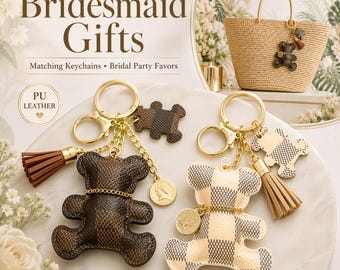 Matching Keychains, Leather Keychain, Keychain Charm, Bride Tote Bag Keychain, Bridesmaids Gifts, Wedding Favors, Bridal Party Favors