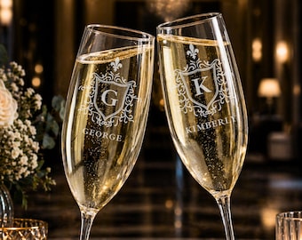 Personalized Bride and Groom Engraved Wedding Glasses, Custom Couple Champagne Flutes, Custom Engraved Champagne Glasses, Wedding Must Haves