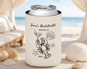 Portabevande personalizzati per aragoste, portabevande personalizzati per addio al nubilato, portabevande per addio al nubilato in spiaggia, addio al nubilato a tema costiero, bomboniere per addio al nubilato "She's a Catch"