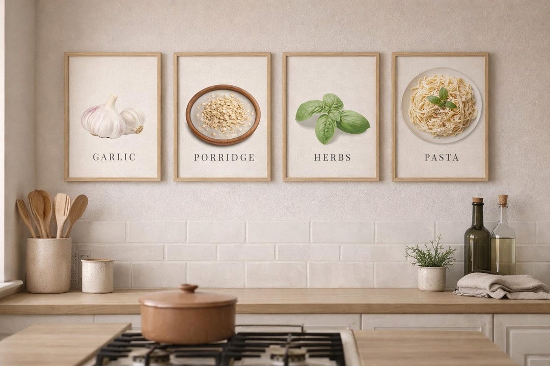 Kitchen Posters Set Minimalist Kitchen Wall Art Printable A4, Neutral Kitchen Decor, Food ...