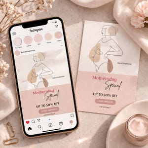 Mother’s Day Instagram Template Canva | Beauty Salon Post | Editable Promo Post | Discount Code Template | Social Media Marketing Kit