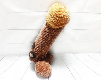 Penis Federmäppchen oder Kosmetiktäschchen  braun mit Blümchen