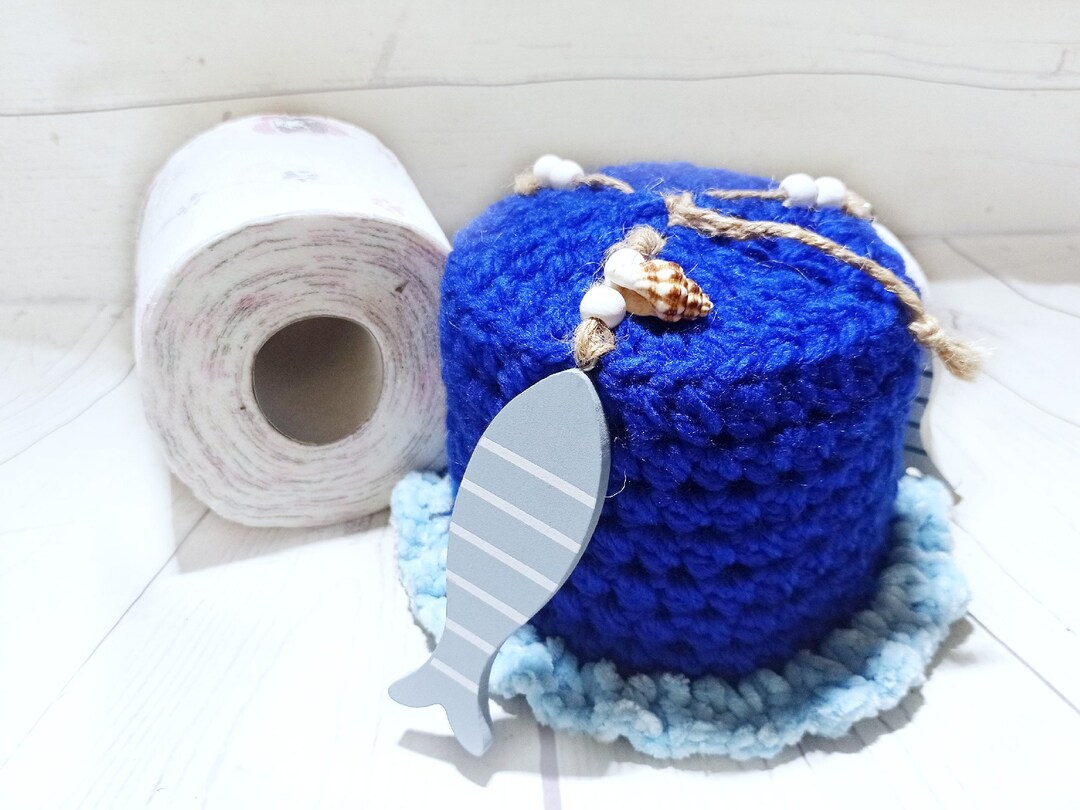 Toler Rool Shells Maritime Toilet Roll Hat With Shells and Wooden Fish, Dark Blue ...