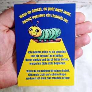 Spruch Kärtchen für Glühwürmchen, leuchtende Glückswürmchen