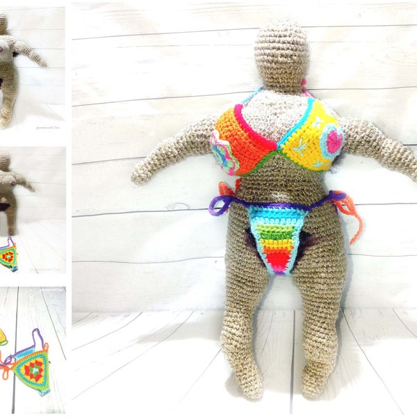 crocheted NANA figure, naked goddess, with bikini