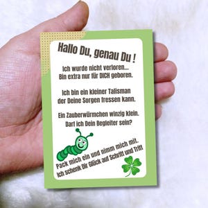 Spruch Kärtchen für Glückswürmchen, zum auswildern