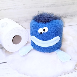 Toilet roll hat Monster M034 funny toilet hat in blue– toilet paper cozy with mouth and feet
