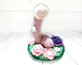 Crocheted penis statue "Willi on the flower meadow"