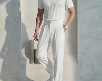 Polo Tricoté Chic Décontracté - Texture à Côtes Verticales