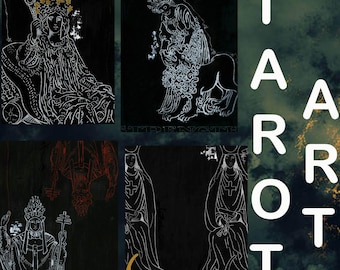 Black and White Tarot Card Art | Minimalist Spiritual Wall Decor | Hand Drawn Occult Illustration