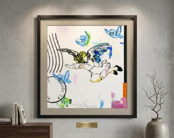 Posta aerea - Dipinto originale a tecnica mista / Collage / Opera d'arte contemporanea con texture da parete