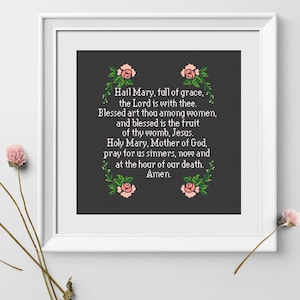 Hail Mary Cross Stitch Pattern, Catholic Prayer PDF, Religious Embroidery Design Scripture Wall Decor, Christian Gift, Needlepoint PDF