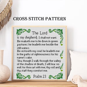 The Lord Is My Shepherd Cross Stitch Pattern, Psalm 23 Christian Embroidery, Bible Verse PDF, Religious Quote, Bible, Green Design