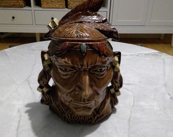 Vintage McCoy Pottery Häuptling Indianerkopf Keksdose - Mid-Century Sammlerstück
