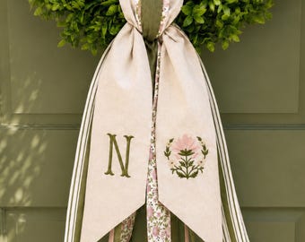 Banda de corona floral rosa bordada, inspirada en estampados de bloques, decoración Grandmillennial Cottagecore, cinta de corona