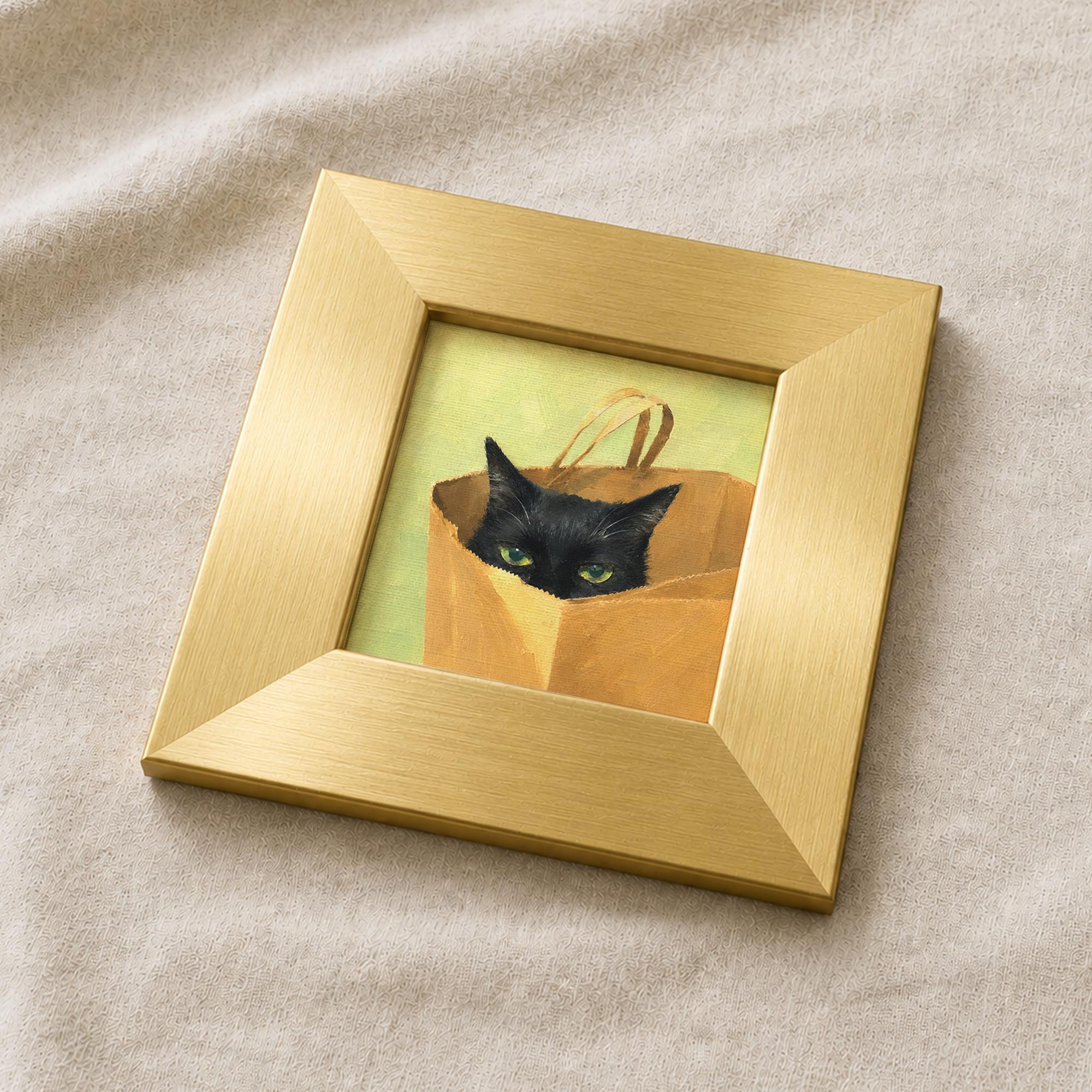 Mini Hand Painted Oil Painting on Canvas, Cute Cat Art,small Framed Cat ...